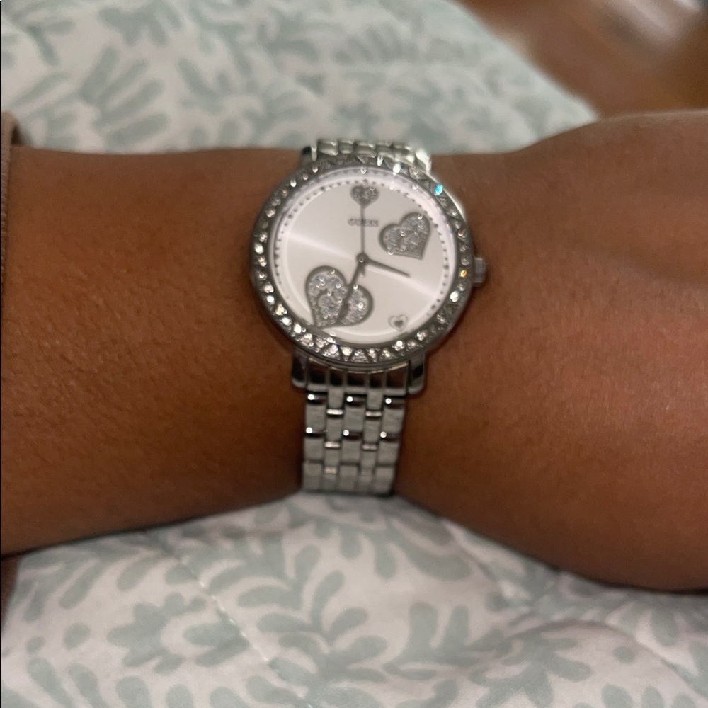 Guess Silver Heart-Embellished Watch